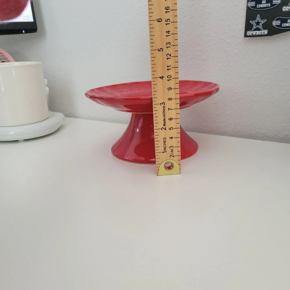 Pottery Barn Red Ceramic Dessert Stand XOXO Love Themed Small Pedestal EUC